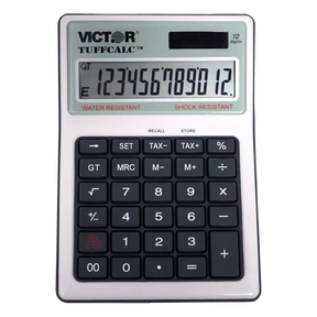 Victor® TuffCalc™ 12-digit water and shock resistant calculator with a white body.