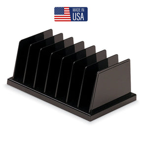 Officemate® Vertical Black File Sorter with multiple slots, made in USA