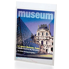 Officemate® Vertical Wall-Mount Sign Holder displaying a museum poster.