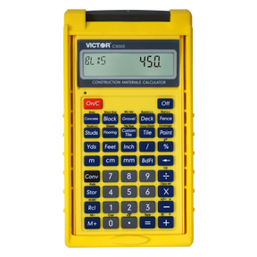 Victor® C5000 Construction Materials Calculator in yellow with a digital display and specialized buttons.