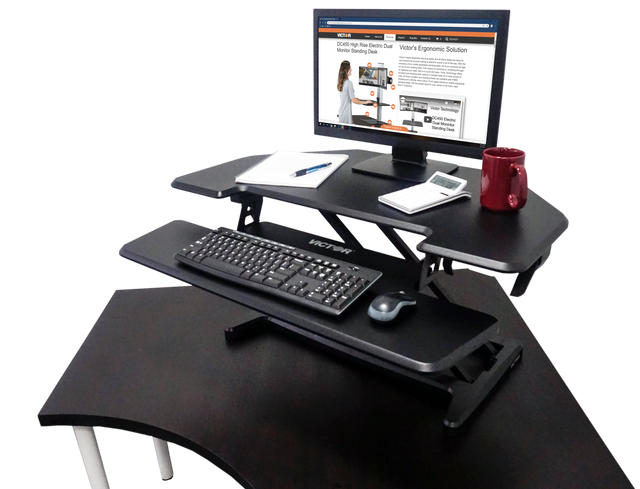 VICTOR® High Rise™ Adjustable Height Corner Standing Desk with Removable Keyboard Tray
