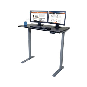 Victor® High Rise™ Electric Adjustable Height Full Standing Desk with dual monitors and keyboard