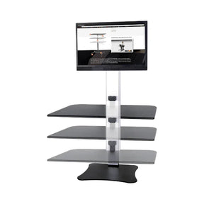 Victor® High Rise™ Electric Single Monitor Standing Desk with three tiered shelves