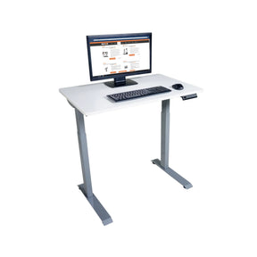 Victor® High Rise™ height adjustable compact electric standing desk with computer and accessories