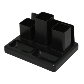 Black Victor® Recycled Desktop Organizer with three compartments and two trays