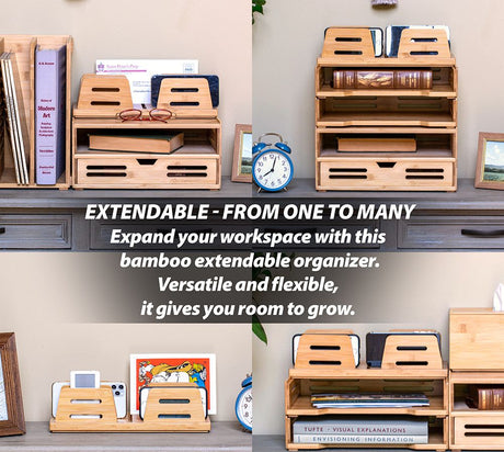 VICTOR® Small Adjustable Bamboo File Sorter