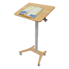 Victor® solid wood height adjustable mobile standing desk with an open book on top