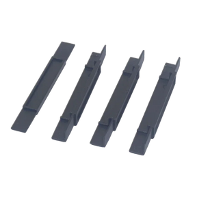 Four grey Victor® tray supports arranged diagonally against a black background.
