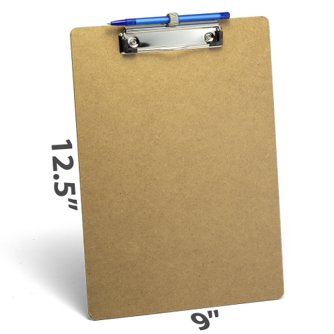 Wood Clipboard with Low Profile Clip and Pen Holder - Letter, Single